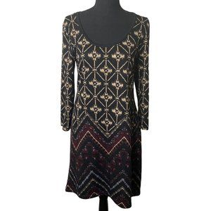 DEREK HEART BLACK AZTEC PRINT LOW CUT DRESS SIZE XL, CASUAL, OFFICE